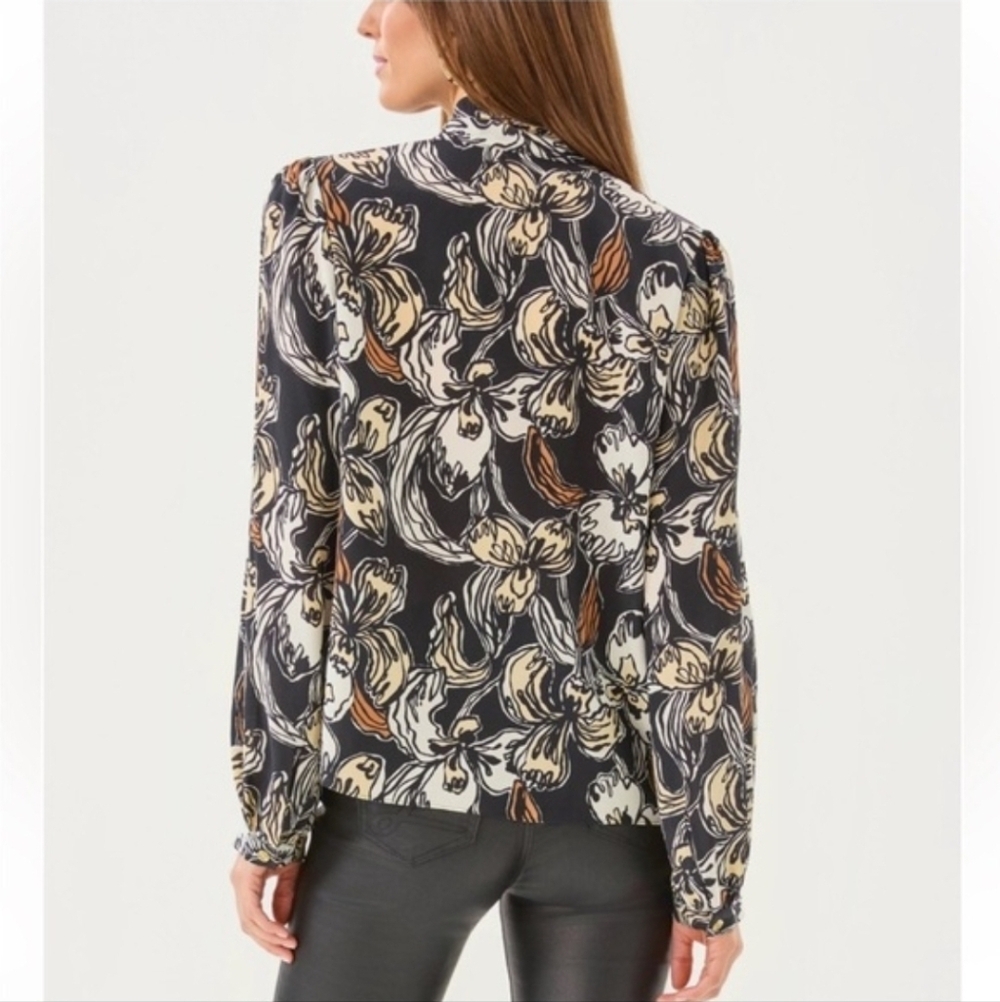Lilly Pulitzer Black and Tan Floral Silk Top - Picture 2 of 8